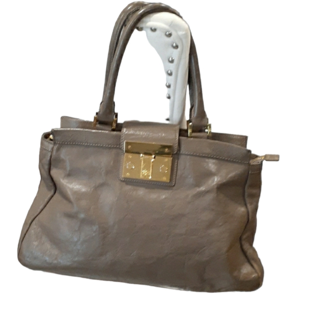 Tory Burch Taupe Leather Satchel with Gold Hardware